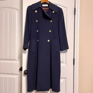 Christian Dior Loro Piana Navy Wool Peacoat Size 4 Coat Military Gold CD Buttons